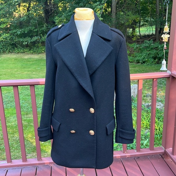 Zara medium wool blend gold buttoned jacket.